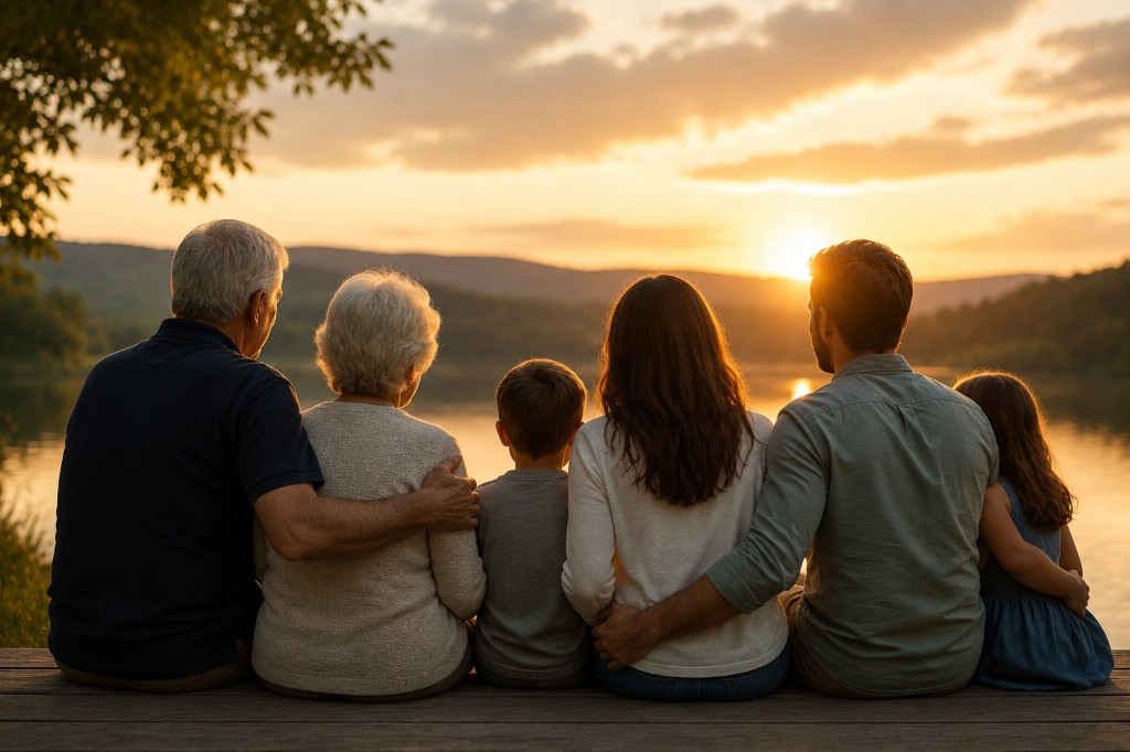 Family silhouette at sunset representing multi-generational legacy
